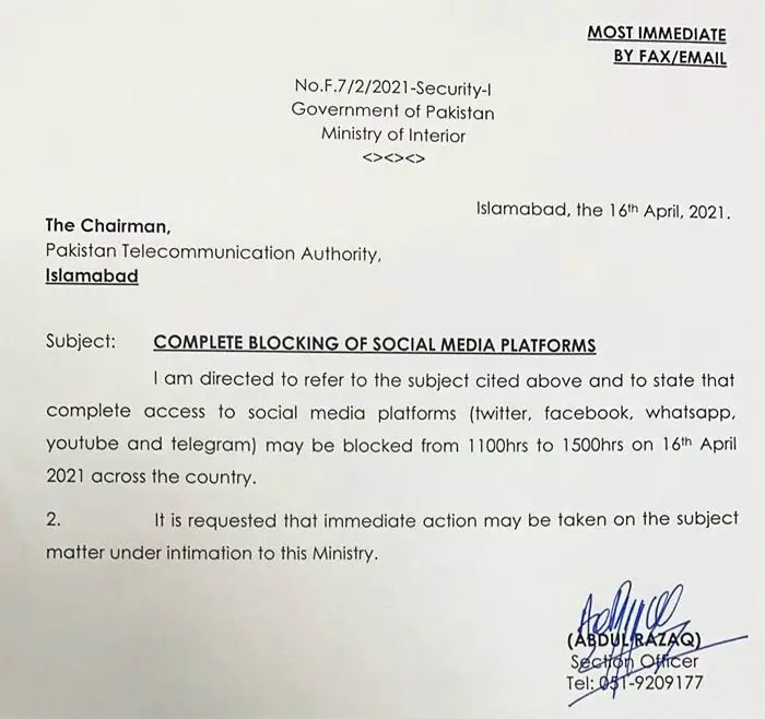 Social Media Platforms blocked notification